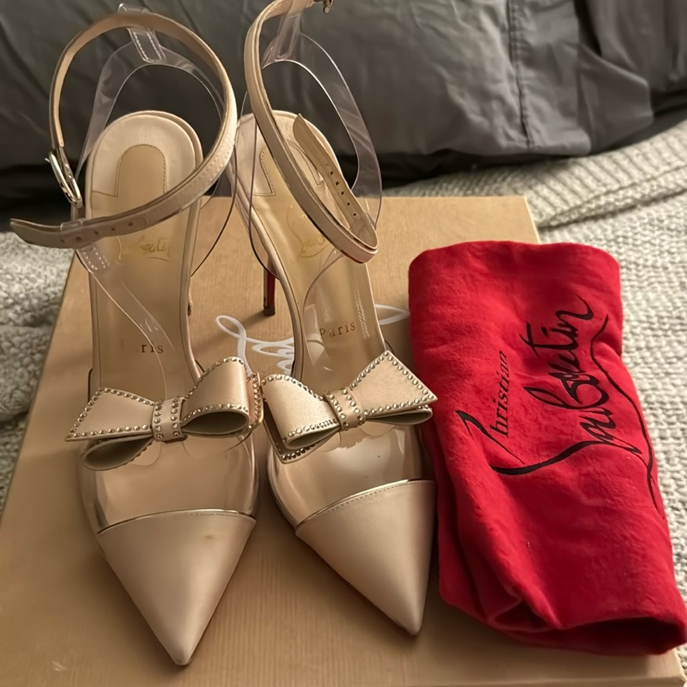 Pink Satin Naked Bow 100 Christian Louboutins- rubber soles installed